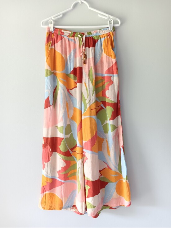 Christian Siriano Pants - Christian Siriano NY Wide-Leg Pants Large Floral Pattern Orange Green Pink Small